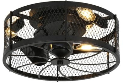 LGDEERCO Ventilatore Elettrico Vintage Nero con Luce a 6 velocità Regolabile con Telecomando per corridoio, Sala da Pranzo, Camera da Letto, Soggiorno, Cucina, Negozio, Ristorante