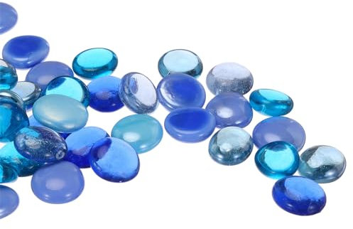 QUARKZMAN Glasperlen, 36 Stück Flache Glas-Edelsteine Blau Gemischt 0,44 lbs (0,67-0,87) Glas Murmeln Kieselsteine für Vasenfüller Aquarium Dekor DIY Handwerk
