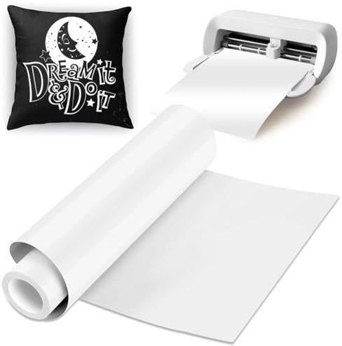 Weiß Smart Iron on für Cricut Joy Xtra, 24x200cm Smart Heat Transfer Vinyl Rollen HTV Ohne Schneidematte, Smart Iron on Vinylfolie Plotter Selbstklebend PU Plotterfolie Textil für DIY Stoffe T-Shirts