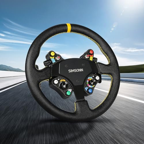 SIMSONN Sim Racing Steering Wheel PC Racing Wheel LED Button Gaming Paddle Shifter Compatible with Logitech G29 G27 T300RS/GT T500 th8a (CarbonFiber S1 AddQR)