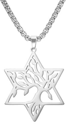 kkjoy Collier Arbre de Vie avec Hexagramme en Acier Inoxydable Collier Pendentif Etoile de David Bijoux Spirituels d'Inspiration Naturelle pour Femmes Hommes