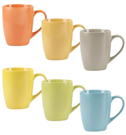 ARCA, Set 6 Tazze Mug Rainbow, Realizzate in Ceramica, Semplici e Pratiche, Lavabili in Lavastoviglie, Colori Assortiti, Capacità 340 ml, 9x11 cm