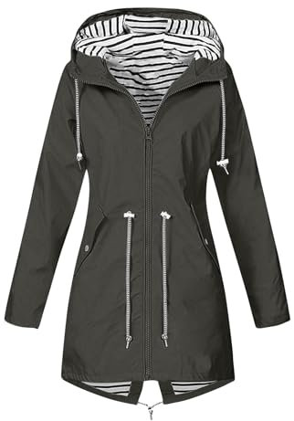 Veste Pluie Femme Coupe Vent Manteau de Pluie avec Capuche Casual Zippé Chaude Veste de Travail Sport Grande Taille Randonnée Parka Marque Mi Saison Adulte Jacket(Gris foncé,3XL)