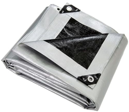 Silver Tarpaulin 4 x 4 m - 260 GSM Extra Heavy Duty Waterproof Sheet with Rubber Reinforced Corners - UV Resistant Ground Sheet Cover for Garden Furniture, Camping, Construction, Outdoor Protection
