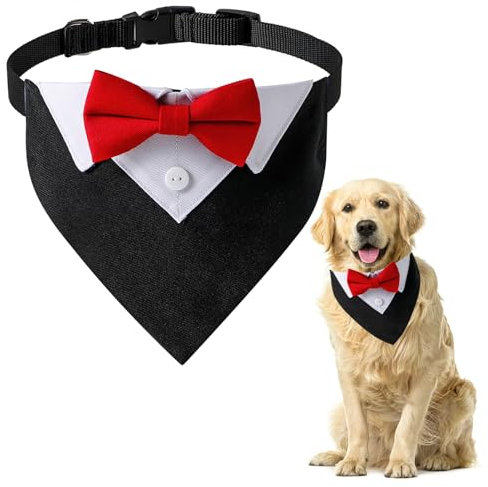 HANIUTTY 1 Stück Rotes Formelles Hunde-Smoking-Bandana, Rote Baumwoll-Bandana-Hundebänder und Krawatten für Hunde- und Katzenpartys, Hochwertige Modische Haustierprodukte Dreieckstuch mit Schleife