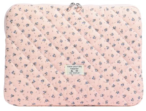 CHAMAIR Puffy Laptop Sleeve - 13 Inch Cute Floral Quilted Laptop Case - Aesthetic Macbook Case (Pink 13in)