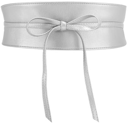 JasGood Damen Breiter Obi Gürtel Damen Taillengürtel Breiter Wickelgürtel Taille Band zum Schnüren Hüftgürtel Bindegürtel für Kleid,Silber,87cm