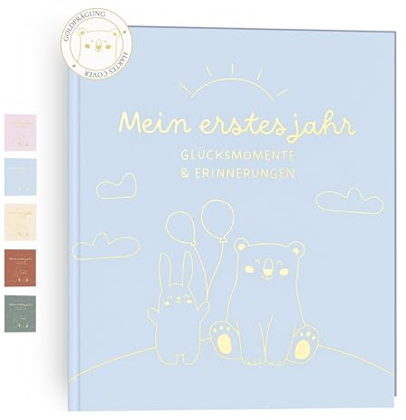 HuBorns - Babyalbum Mein Erstes Jahr bis 5 Jahre Mädchen und Jungen | Zum Einkleben von Fotos und Schreiben, 50+ Seiten und Stickern, Fotoalbum, Erinnerungsbuch, Ideal als Geschenke zur Geburt