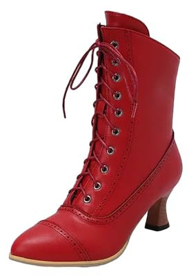 Stivaletti stringati da donna foderati eleganti stivaletti invernali in pelle vintage vittoriana stivali da donna con lacci steampunk alla caviglia stivali con tacco con cerniera a mezza altezza, Z01