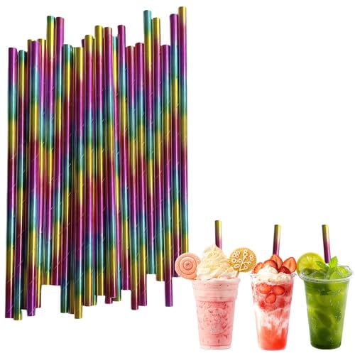 Iridescent Paper Straws for Craft,100Pcs Biodegradable Disposable Straw,8 Inch 6mm Bore Paper Drinking Straws Coffee Juice Cocktail Straws for Birthday Wedding Baby Shower Party and DIY Decorations