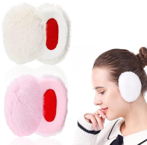 GXGM Earbags Ohrenwärmer Damen/Herren,Winter Ohrenwärmer Flaumig Ohrwärmer Gefüttert,Warme Ohrenschützer Schutz vor Wind/Kälte,Umschließen Ohr völlig, Weiß und Rosa, 2 Paar