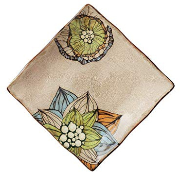 icVantA Dining Ceramic Bowl Diamond Hand Painted Rhyme Fragrance Pattern Steak Plate Fruit Salad Tray Tableware 26.2x2.3cm Kitchen，