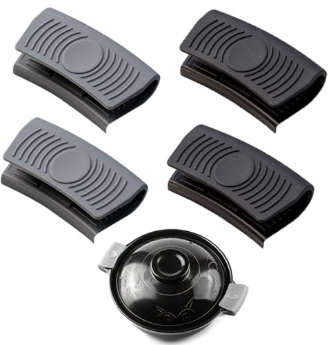 SGERUFZ 4 Poignées en Silicone, Maniques en Silicone Résistantes à la Chaleur, Protège-Mains pour Casseroles, Amovibles Universelles, Protection contre la Chaleur pour Fours et Poêles (Couleur: Noir)