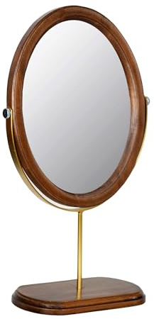 Tstarer Ovaler Kosmetikspiegel aus Massivholz, 7,5 x 13,5 cm (B x H), rustikales Braun