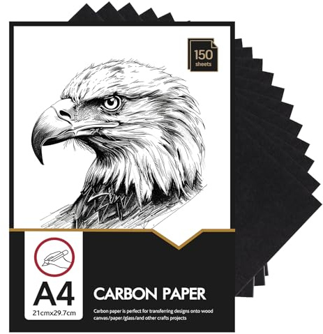 A4 Black Carbon Transfer Paper, 150 Sheets, Tracing Paper Booklet | Reusable Graphite Sheets, Clean Transfer Lines, Cut To Size, for Wood, Paper, Canvas, Glass And Ceramics
