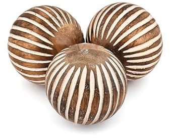 Kimona Decorative Ball Mango Wood Round Balls Set of 3 - Coffee Table Centerpiece Home Décor Living Room, Bedroom, Kitchen (3 x 3 x 3)