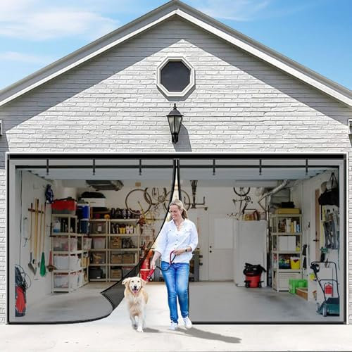 QYOEGSQ Mosquitera for Puerta de Garaje con Cierre magnético, mosquitera retráctil de Pet con Base con Peso, for Garaje, Patio, Estudio.(Gray,12 * 7FT(375 * 218cm))