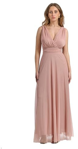 VALORIALUXE Abito Lungo da Cerimonia Donna in Tulle Elasticizzato con Scollo a V – Made in Italy (IT, Testo, XXL, Regular, Regular, Rosa Antica,)