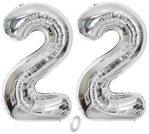 Balorise 40 Zoll Aluminium Luftballon Silber Zahl 22, Helium Unterstützt, Ballon Nummer 0-9, 10-100 (101cm), große Folienballons Dekoration für Geburtstagsfeier, Hochzeit, Jubiläum