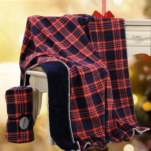 DEIUOG Coperta in pile Sherpa, coperta in pile per divano, motivo scozzese rosso, coperta decorativa per Halloween e Natale, per letto matrimoniale (129,5 x 160 cm, a quadri)