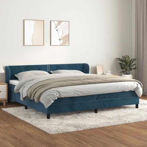 Teenpull Boxspringbett mit Matratze Dunkelblau 200x200 cm Samt, Luxus Polsterbett mit höhenverstellbarem Kopfteil für erholsamen Schlaf