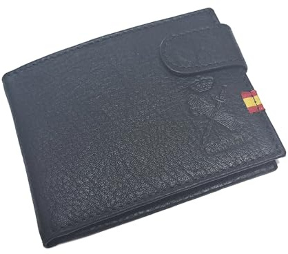 Tiendas LGP - Cartera Billetero Monedero Tarjetero, para Hombre de Color Negro, Emblema Guardia Civil, Detalle de Bandera de España, Piel de Vacuno, Fabricada en Ubrique (España), Horizontal