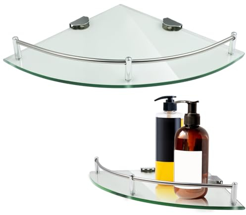 Didiseaon Étagères d'angle Murales en Verre Trempé Et INOX 2 Pièces, Supports Robustes Et Anti-Rouille, pour Salle De Bain Cuisine, Gain De Place, Installation Murale Stable Et Esthétique