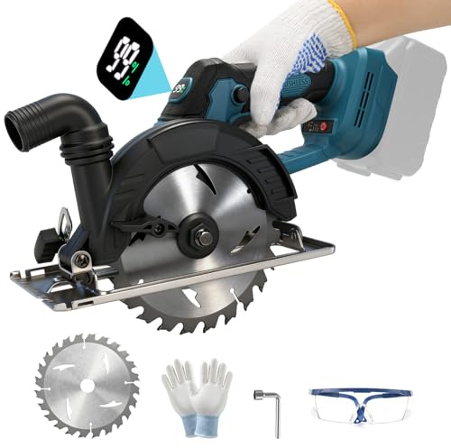 Akku Handkreissäge für Makita 18V Akku, Sägeblatt-Ø 150 mm, Ohne Akku | Bürstenlose Motor, 0-6000 min⁻¹, 0-45° Bevel-Fähigkeit, Schnitttiefe: 56 mm(90°), 48 mm(45°), für Holz Kunststoff PVC