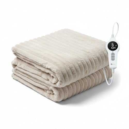 BR Bringer® Infrarot Heizdecke 200 x 180 cm Nordic Taupe | Elektrische Kuscheldecke mit 6 Heizstufen und 10 h Timer - Abschaltautomatik, Überhitzungsschutz, 2,45 m Kabel und OEKO-TEX