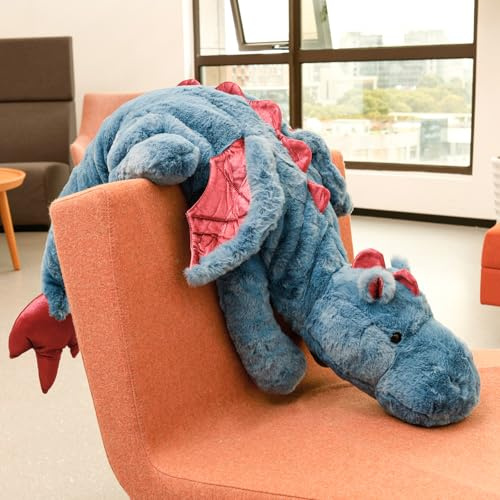 Jokapy 70-150 cm Kuscheltier Drache, Plüschtier Schlafkissen Große Weiche Lange, Riesige Plüschtier Flauschiger Kissen Geschenk für Kinder Freundin (Blau, 110cm)