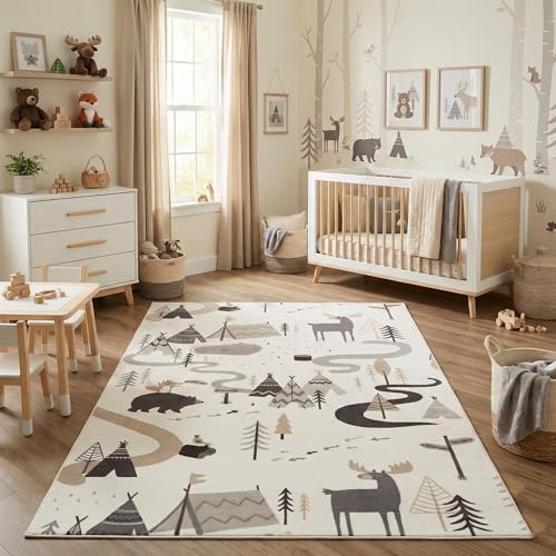 Carpettex Kinderteppich Wald Tiere 160x230 cm Creme