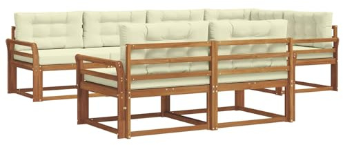vidaXL Outdoor-Sofagarnitur mit Kissen 7 pcs Natur und Creme, Sofa-Set aus Akazienholz, wetterfeste modulare Gartenmöbel, Outdoor Lounge, Flexibles Sectional-Sitzarrangement