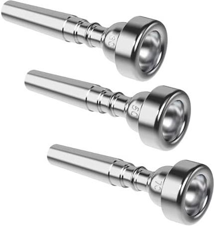 Pegciuho 3x Trompetenmundstücke für Anfänger Und Fortgeschrittene, 3C 5C 7C Trompetenmundstück Set für Musikliebhaber, Silber