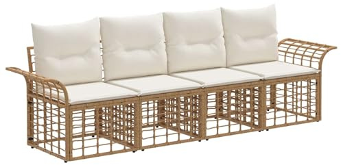vidaXL Outdoor-Sofagarnitur 4 pcs Natürlich und Cremweiß Polyester, Moderner Outdoor-Sitzgruppen-Set, wetterfestes Garten-Sofa, Bequeme Couch, verstellbare Füße, modulares Design