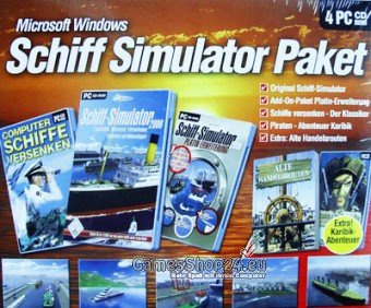 Microsoft Windows Schiff Simulator Paket , 4 CD-ROMs: Original Schiff-Simulator, Add-On-Paket Platin-Erweiterung, Schiffe versenken - Der Klassiker, Piraten - Abenteuer Karibik, Extra: Alte Handelsrouten. Für Windows 98, ME, 2000, XP