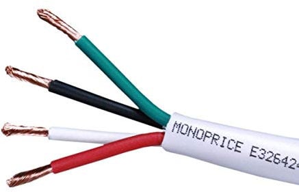 Monoprice 104043 30,48 metros 18 AWG CL2 rated cables de altavoz de cobre libre de oxígeno de 4 hilos (Bare pura