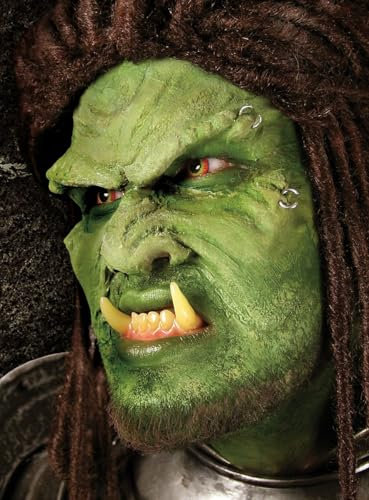 Monströser Ork Maske aus Latex - grün gefärbt - Grusel-Halbmaske mit Hautkleber - ideal für Halloween, Karneval, Motto- & Grusel-Party