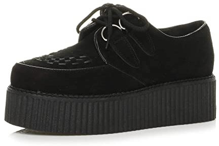 AJVANI Flat Platform Wedge lace up Punk Creepers Shoes Boots Size 4 37 Black Suede