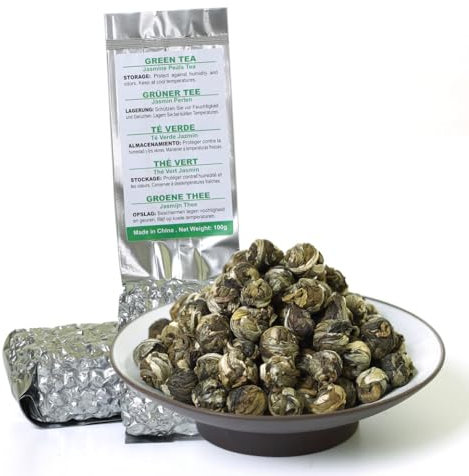 GOARTEA 100g / 3.5oz Supreme Jasmine Pearls Tea Jasmine Tea Loose Leaf Jasmine Green Tea Chinese Jasmine Dragon Pearl Tea