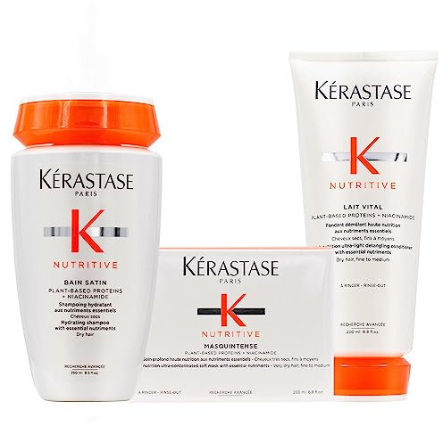 Kérastase Nutritive Bain Satin 1 250 ml + Nutritive Lait Vital 200 ml & Masquintense CHEVEUX Flosse