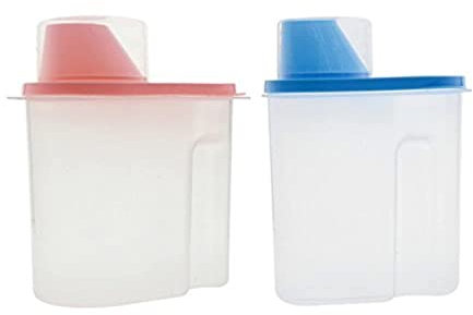 Saim Cereal Storage Container with Pour Spout and Measuring Cup Plastic Clear Food Saver Airtight Watertight Cereal Keeper for Rice Grain Cereal (1.9L, 2Pcs)