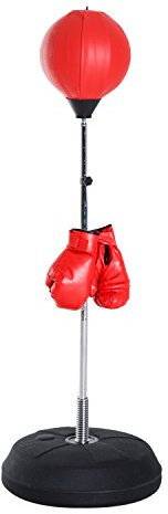 HOMCOM Boxsack auf Fuß, höhenverstellbar, 126-144 cm, mit Handschuhen, Pumpe und Beschwerungsbasis, für Kinder und Anfänger, Rot