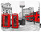 Mugod London City Mauspad, Doppeldecker-Bus, Telefonzellen, Rot, Grau, Schwarz, Weiß, Mauspad, rutschfeste Gummiunterseite, Mauspad für Computer, Laptop, PC, Gaming, Arbeit, Büro und Zuhause, 24,6 x