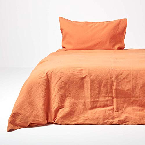 Homescapes 2-teiliges Leinen-Bettwäsche-Set orange, 1 Bettbezug 150x200 cm & 1 Kissenbezug 80x80 cm aus 60% Leinen und 40% Baumwolle