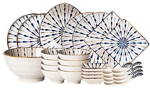 XCXDX 36 Piezas De Vajilla De Porcelana Pintada A Mano, Cerámica Hecha A Mano, Saludable Y Sin Plomo, Antideslizante Fácil De Limpiar, Servicio para 8 Personas