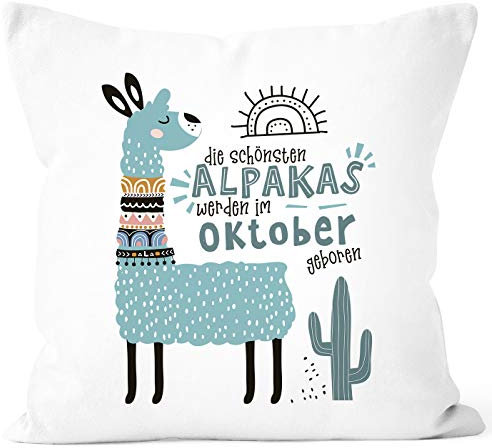 SpecialMe®Die Schönsten Alpakas Werden im Januar-Dezember geboren anpassbares Motiv Geburtsmonat individuelle Geburtags-Geschenke Dekokissen Weiss Unisize