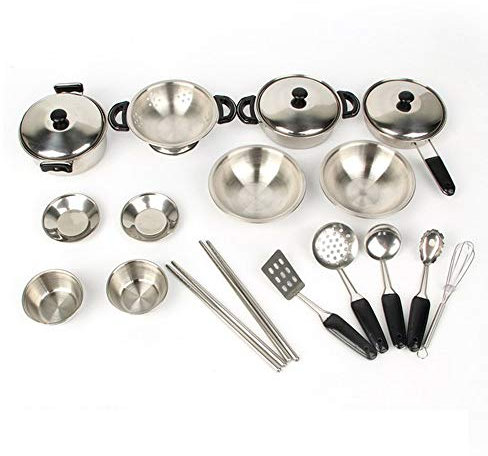 Niños Utensilios de Cocina Juguetes, Niños Juguetes de Cocina de Acero Inoxidable, Utensilios de Cocina Pan Toys Set para Niños y Niñas (1)