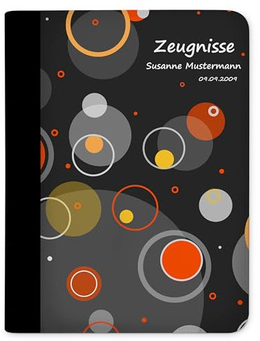CreaDesign Customize A4 Zeugnismappe für Kinder 26,7x32,7x1 cm, Sichtbuch mit 10 Klarsichthüllen, erweiterbar auf bis zu 20 Taschen, Kreise Orange design, Dokumentenmappe für Schüler