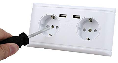 DEWIN Enchufe Pared Doble, Enchufe de Pared con USB Multifuncional Enchufe de Pared con Puerto USB Dual para Carga de Teléfono 250V