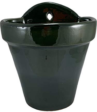 Maceta Colgante Maceta Colgar Pared Barro Esmalte Exterior (18 cms, Verde Botella)